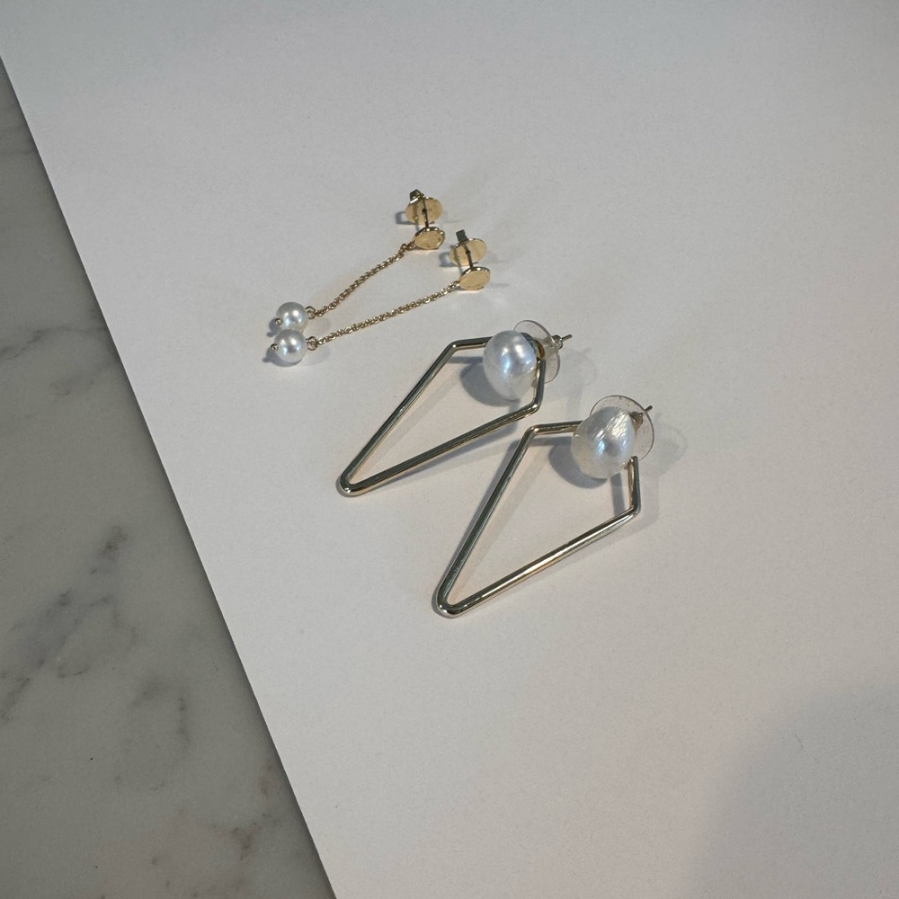 Elegant Silver and Gold Pearl Earrings